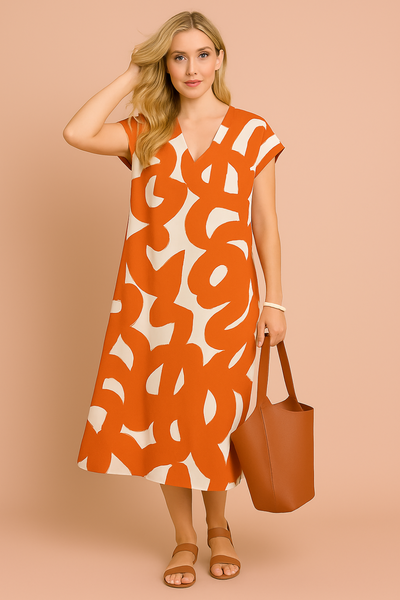 Célina – Lightweight V-Neck Dress with Elegant Print