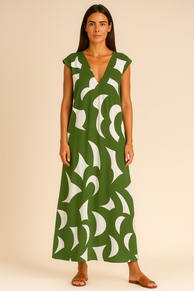 Célina – Lightweight V-Neck Dress with Elegant Print