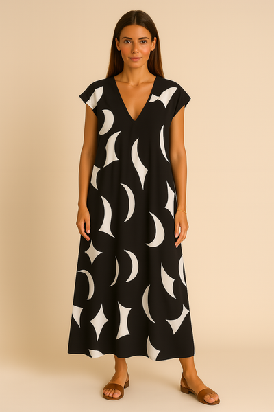 Célina – Lightweight V-Neck Dress with Elegant Print