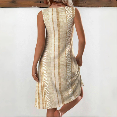 Bianca – Sleeveless Casual Summer Dress with Vintage Linen-Style Print