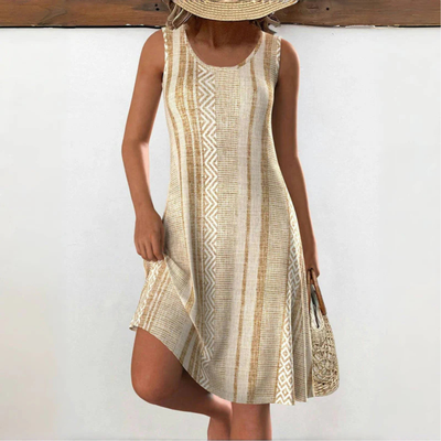 Bianca – Sleeveless Casual Summer Dress with Vintage Linen-Style Print
