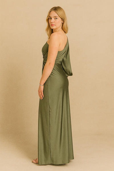 Thalina – One-Shoulder Satin Maxi Dress with Front Slit