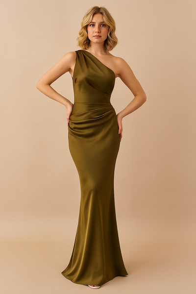 Isadora – Draped Satin One-Shoulder Maxi Dress | Elegant Formal Gown