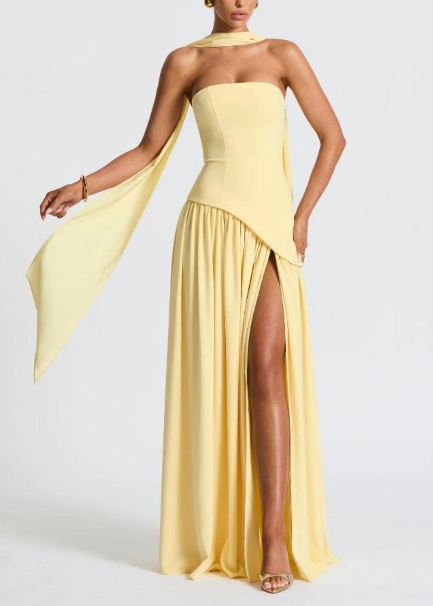 Felina | Strapless Plum Maxi Dress with High Slit & Bow Detail