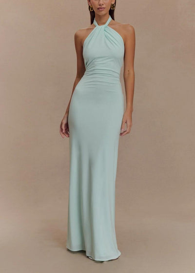 Bianca - Navy Halter Neck Slinky Maxi Dress – Sculpting & Elegant