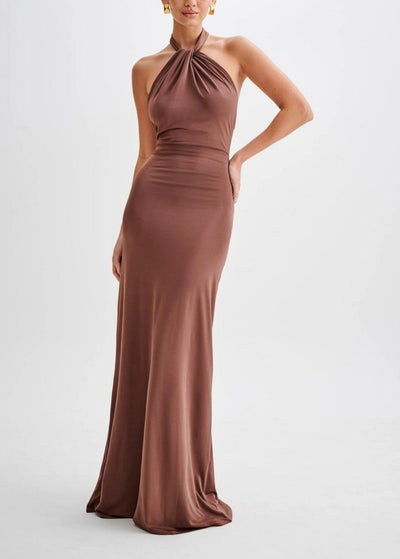 Bianca - Navy Halter Neck Slinky Maxi Dress – Sculpting & Elegant