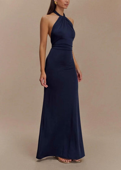 Bianca - Navy Halter Neck Slinky Maxi Dress – Sculpting & Elegant