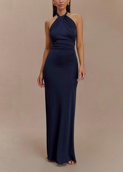 Bianca - Navy Halter Neck Slinky Maxi Dress – Sculpting & Elegant
