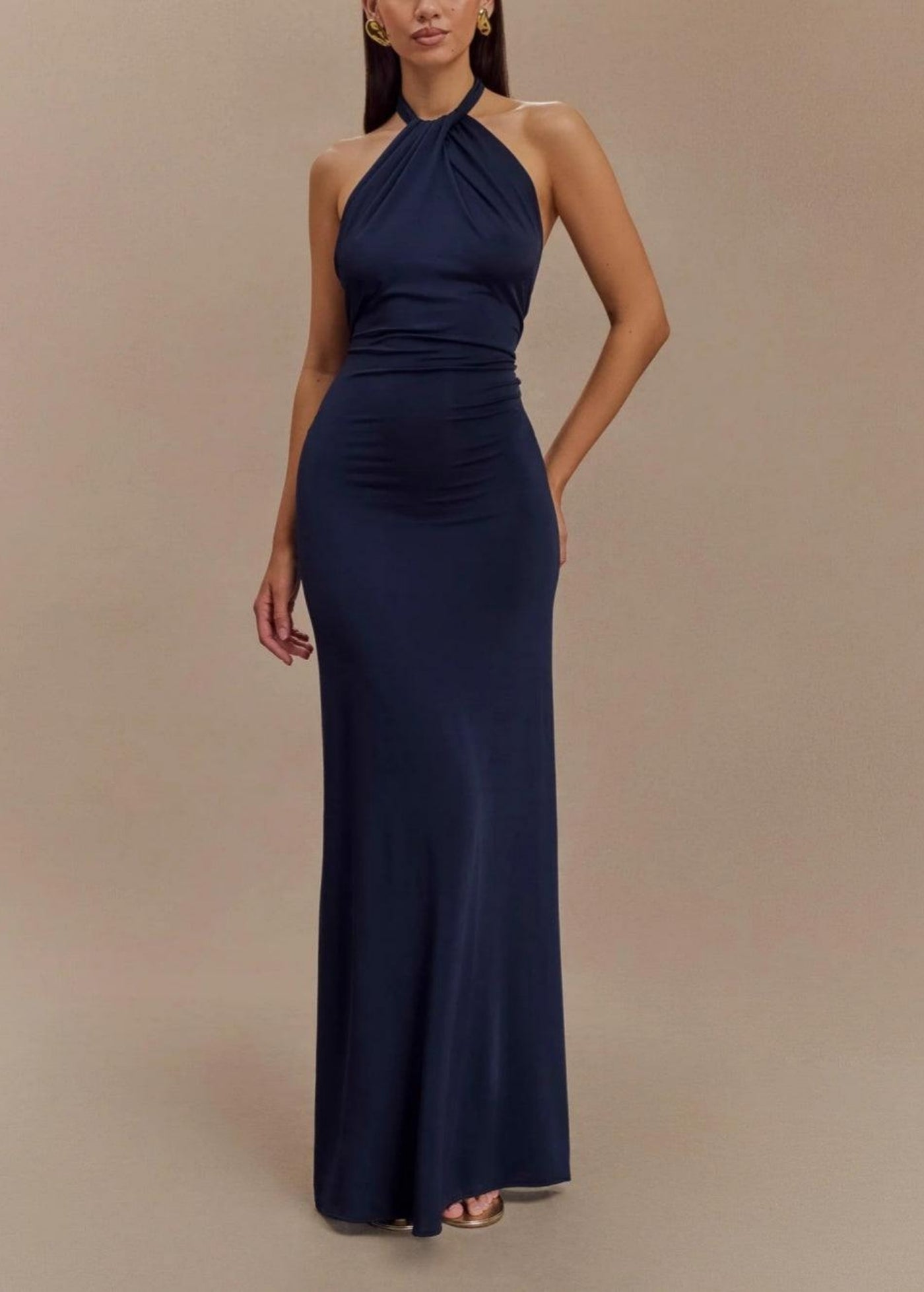 Bianca - Navy Halter Neck Slinky Maxi Dress – Sculpting & Elegant