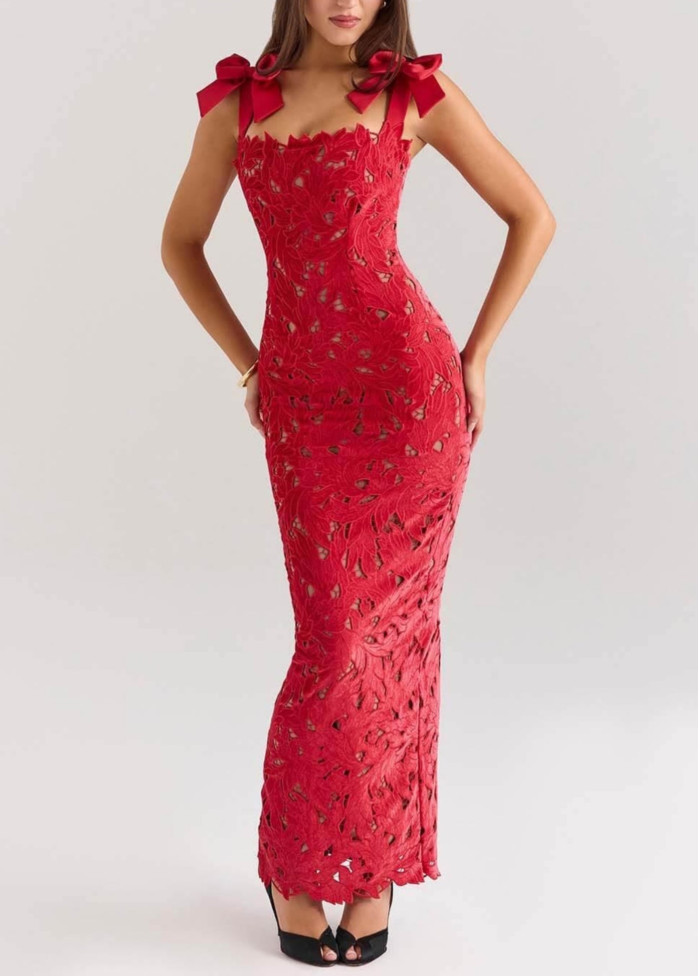Felice - Elegant Festive Maxi Dress with Bow Strap Detail