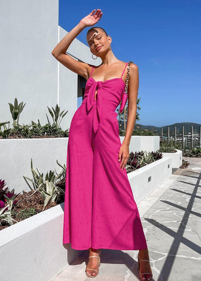 Sara - Cotton Sleeveless Jumpsuit with Twisted Front Detail