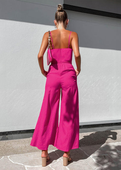 Sara - Cotton Sleeveless Jumpsuit with Twisted Front Detail
