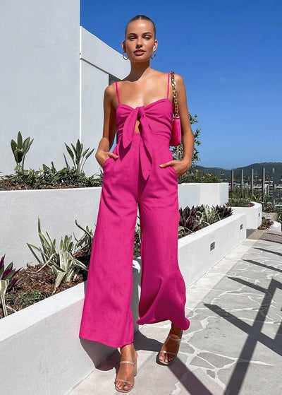 Sara - Cotton Sleeveless Jumpsuit with Twisted Front Detail