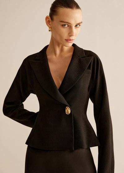 Paris | Fitted Blazer with Notched Lapels & Shiny Gold Buttons